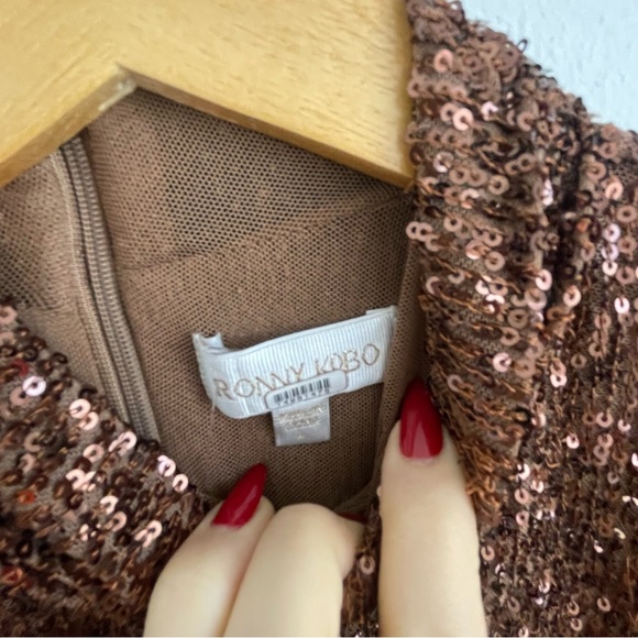 Ronny Kobo brown sequin long sleeve dress - Picture 7 of 8